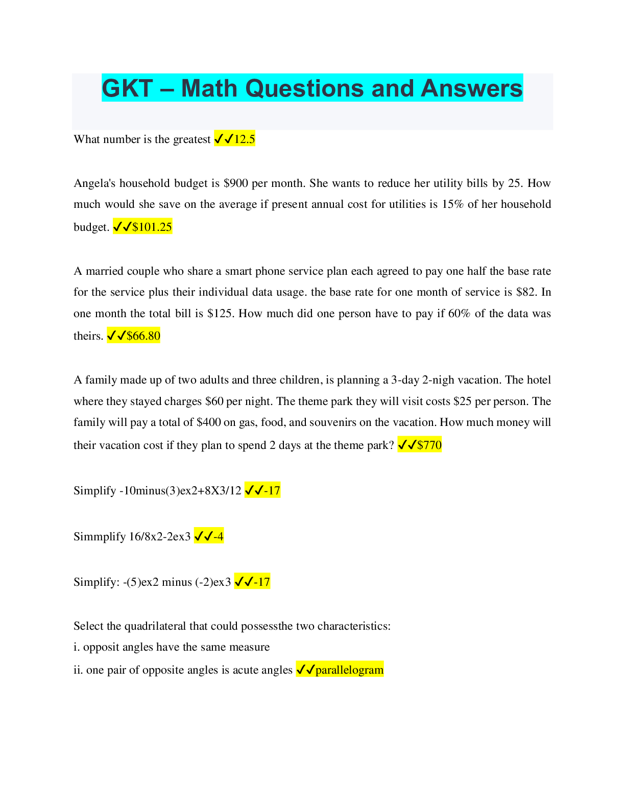 Preview image of GKT – Math Questions and Answers document